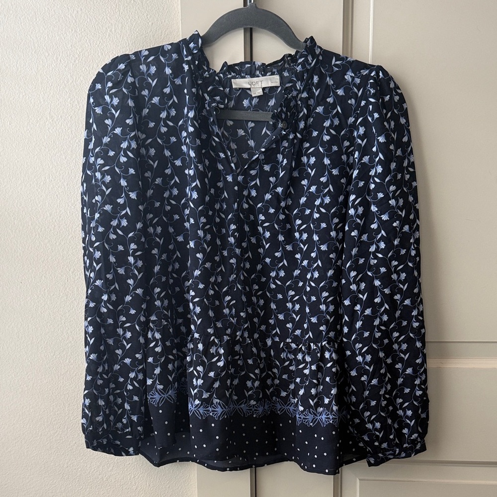 Loft Black and White Floral Blouse